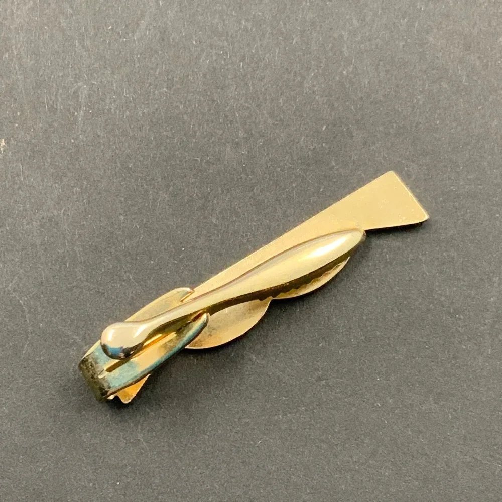 Vintage Gold Tone Geometric Art Deco Style Tie Clip Mens Formal Accessory